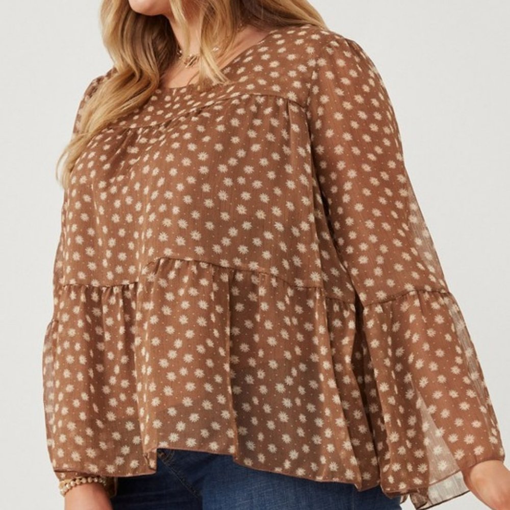 Plus Daisy Print Tiered Chiffon Top